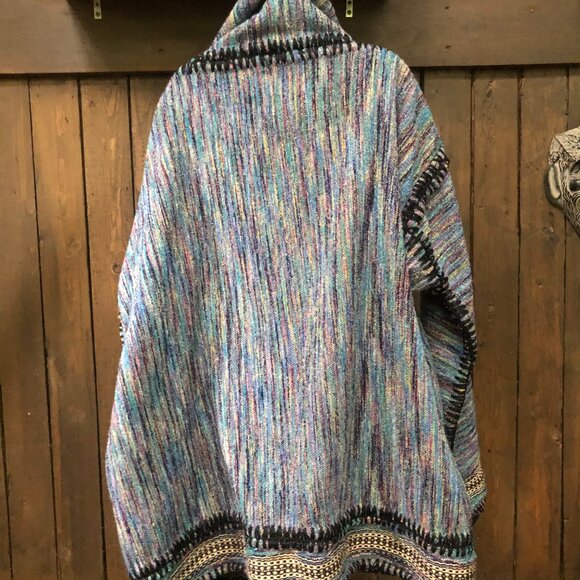 90s Hippie Baja Woven Hoodie , Open Front Sweater , Pointed Hood - Picture 9 of 9